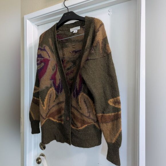 Collections By Michelle Stuart Olive & Purple Cardigan Sweater Mohair Lambswool - Picture 3 of 5